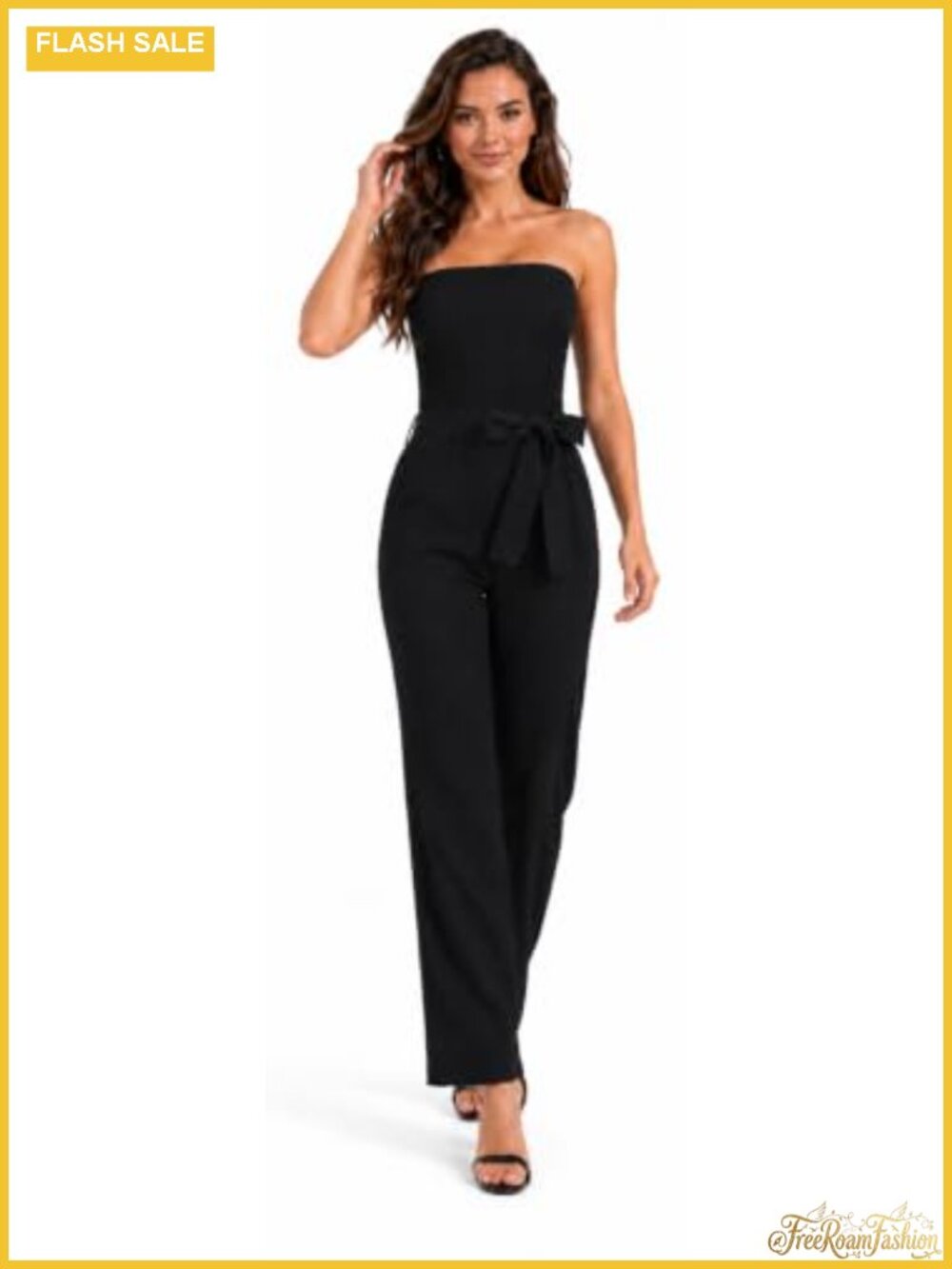 Strapless Smocked Tube Top Romper Jumpsuit with Waist Tie & Pockets